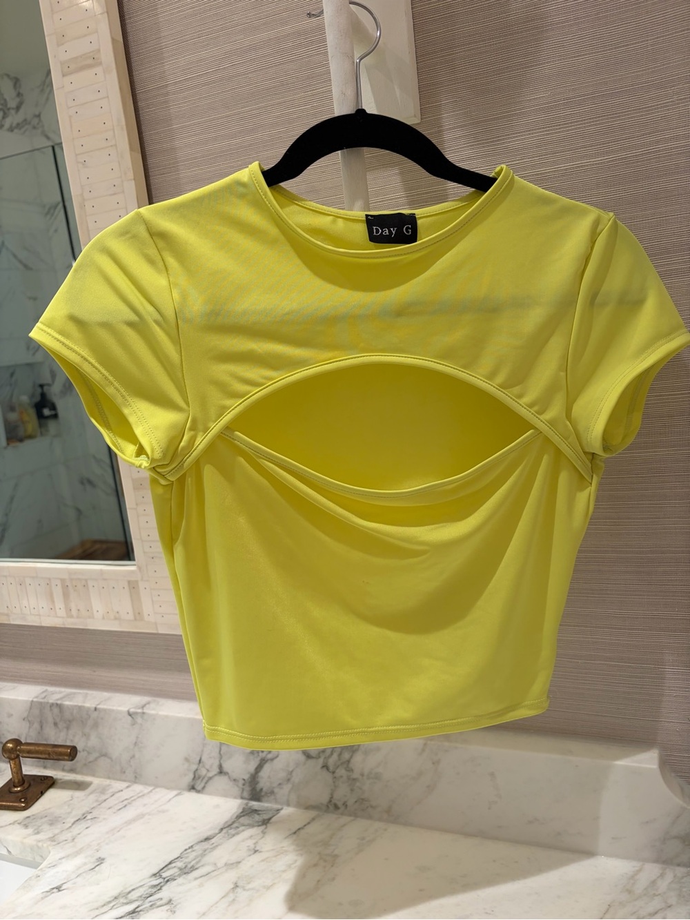 Day G Neon Yellow Short Sleeve Cutout Tee